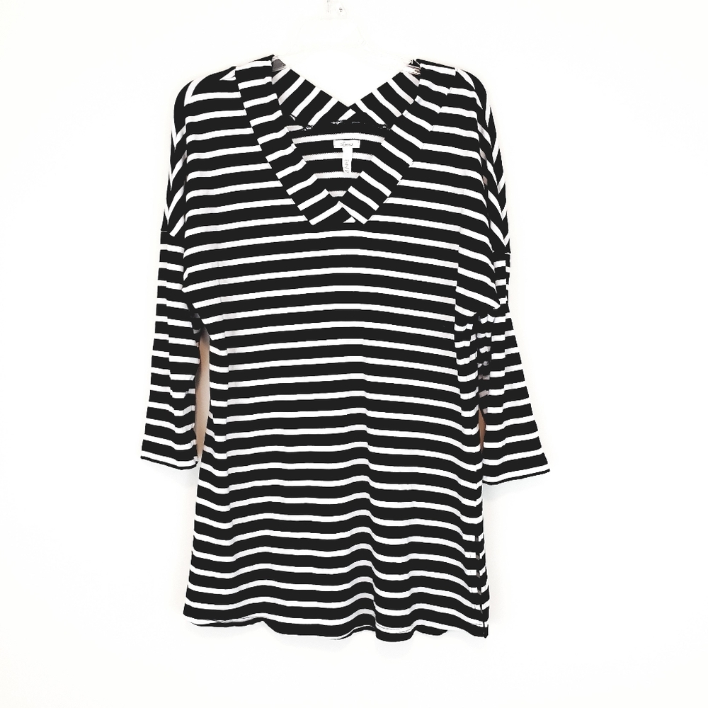 Soma Black White Striped Long Sleeve Dress Size L Tunic V Neck